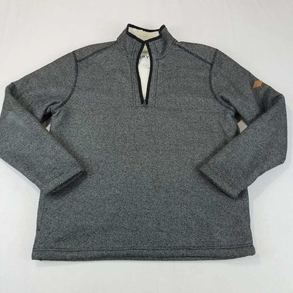 Orvis Pullover Sweater Mens Large Gray Sherpa Lined Quarter Zip Fleece Warm Cozy